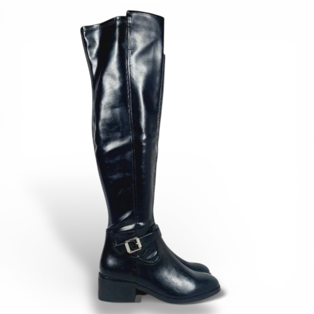 Black Over The Knee Boots Low Block Heel Buckle Riding Boots Size 5 DV Dolce Vit - Picture 15 of 17